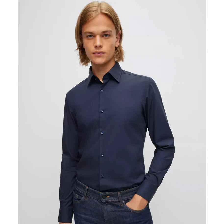 BOSS Men's Slim-Fit Shirt in Easy-Iron Stretch-Cotton Poplin in Dark Blue 50469345-404 sold by J&Z Couture product image thumbnail 3
