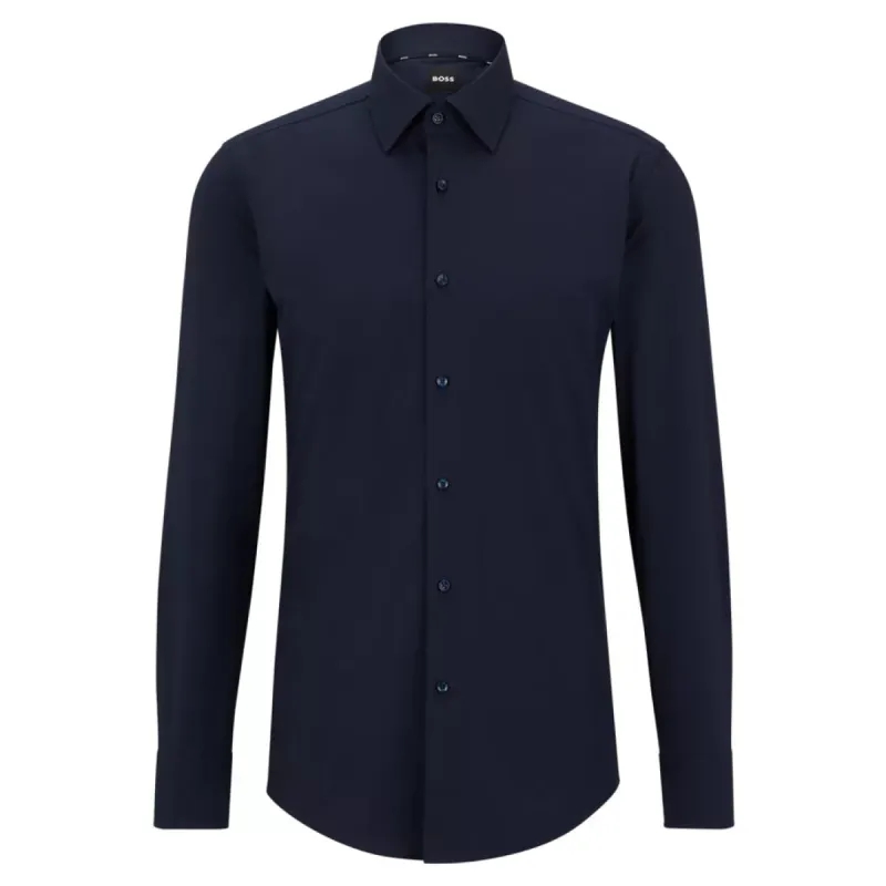 BOSS Men's Slim-Fit Shirt in Easy-Iron Stretch-Cotton Poplin in Dark Blue  50469345-404 sold by J&Z Couture
