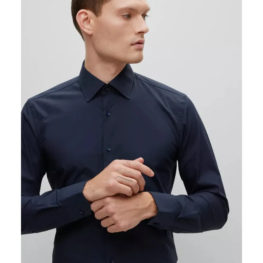 BOSS Men's Slim-Fit Shirt in Easy-Iron Stretch-Cotton Poplin in Dark Blue 50469345-404 sold by J&Z Couture product image thumbnail 2