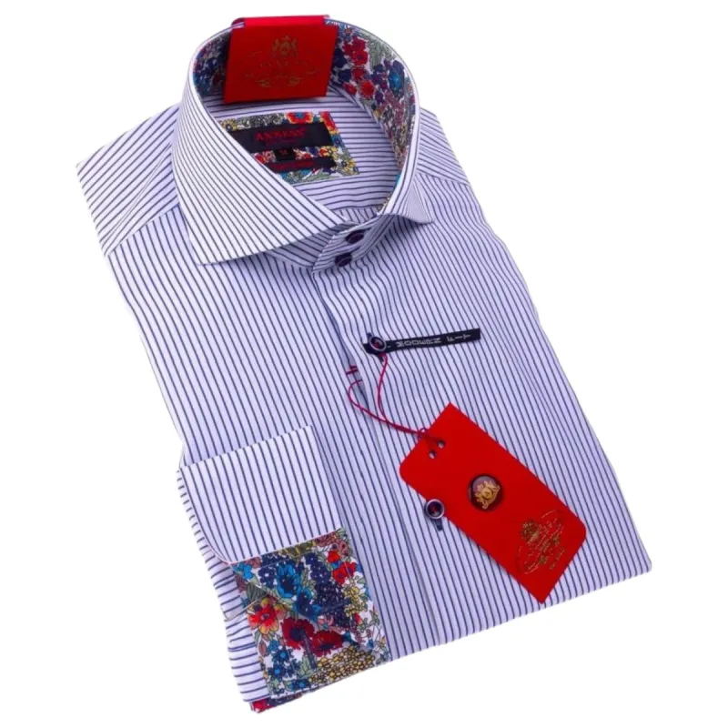 Axxess Shirt Modern Fit Shirt In White With Blue Stripes  224-11 sold by J&Z Couture