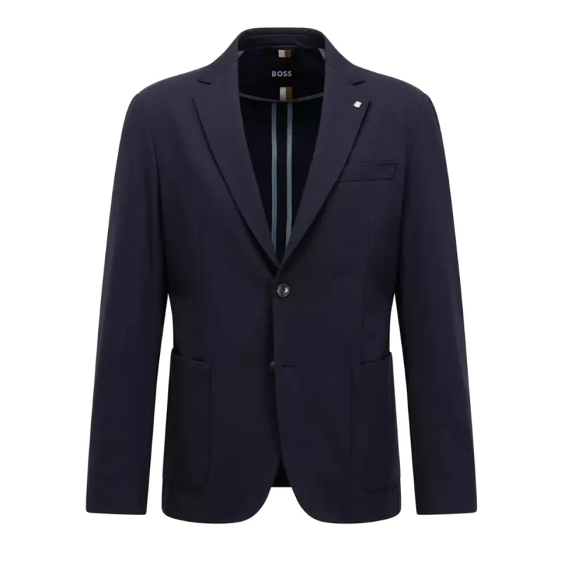 BOSS Men's Slim-Fit Suit in Stretch Interlock Cloth with Drawcord Waistband Pants in Navy  50473678-404 made by Hugo Boss