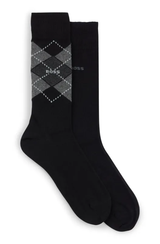 BOSS Two-Pack of Regular Length Socks in a Cotton Blend - Black 50478352-001 sold by J&Z Couture