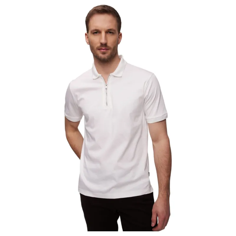 Boss Men's white polo shirt Hugo With Zipper 50513375 100 made by Hugo Boss