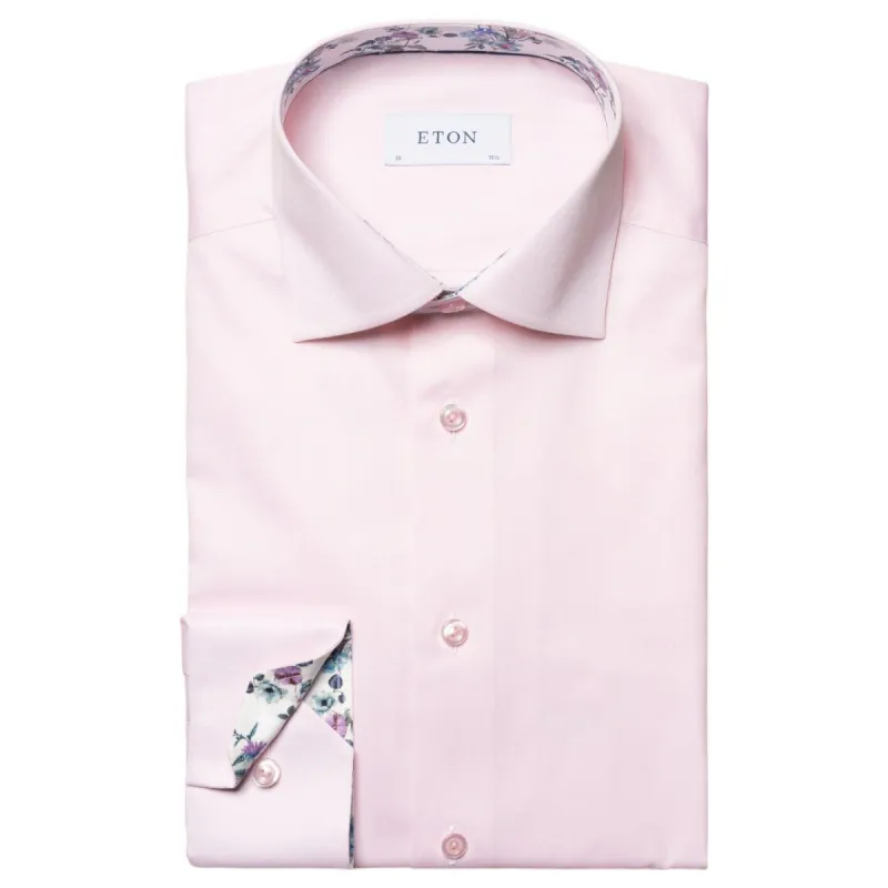 Eton Pink Floral Print Effect Solid Signature Twill Shirt  100011092 80 sold by J&Z Couture
