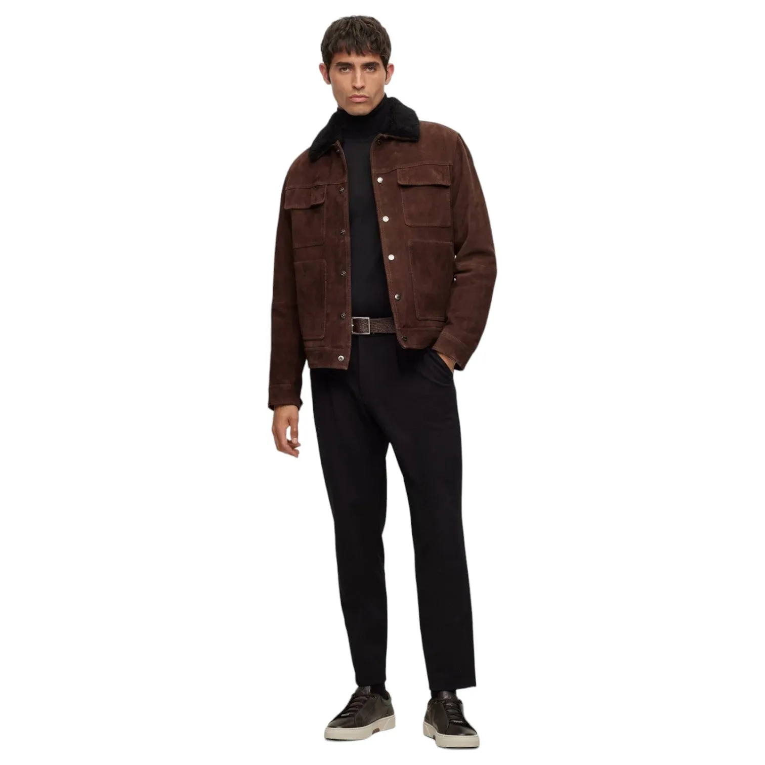 BOSS Grained-Leather Trainers With Contrasting Details Dark-Brown 50504331-203 sold by J&Z Couture product image thumbnail 5