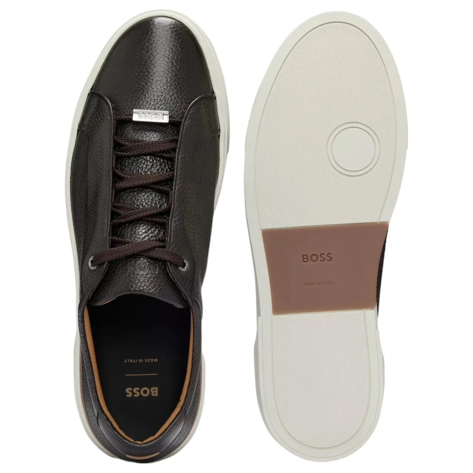 BOSS Grained-Leather Trainers With Contrasting Details Dark-Brown 50504331-203 sold by J&Z Couture product image thumbnail 4