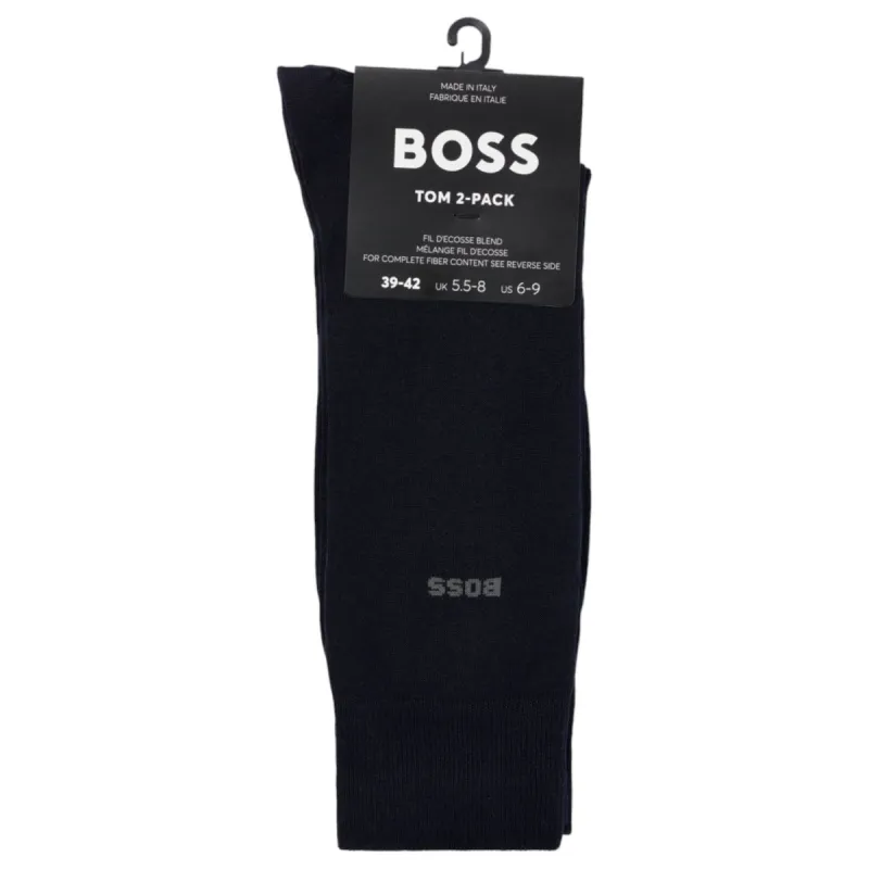 BOSS Two-Pack of Regular Length Socks in a Fil D'ecosse Blend In Dark Blue 50509433 401 sold by J&Z Couture