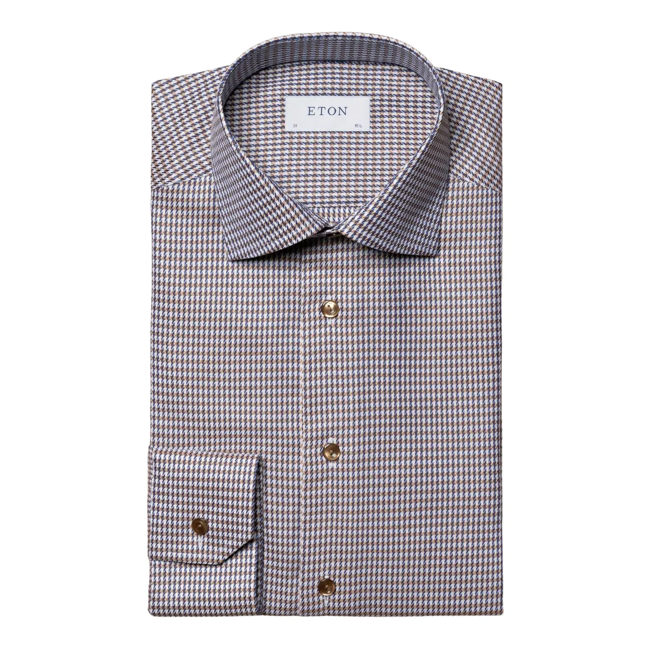 Eton Brown Houndstooth Signature Twill Contemporary Fit Shirt 100010464 35 sold by J&Z Couture