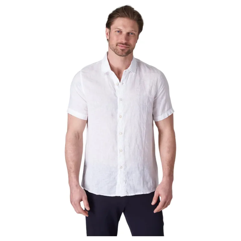 Raffi Bryce Linen Short-Sleeve Shirt  QP22800 White sold by J&Z Couture