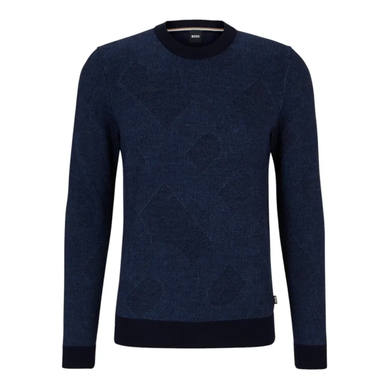 BOSS Virgin Wool Sweater with 2-Tone Monogram Jacquard 50500675-404 sold by J&Z Couture