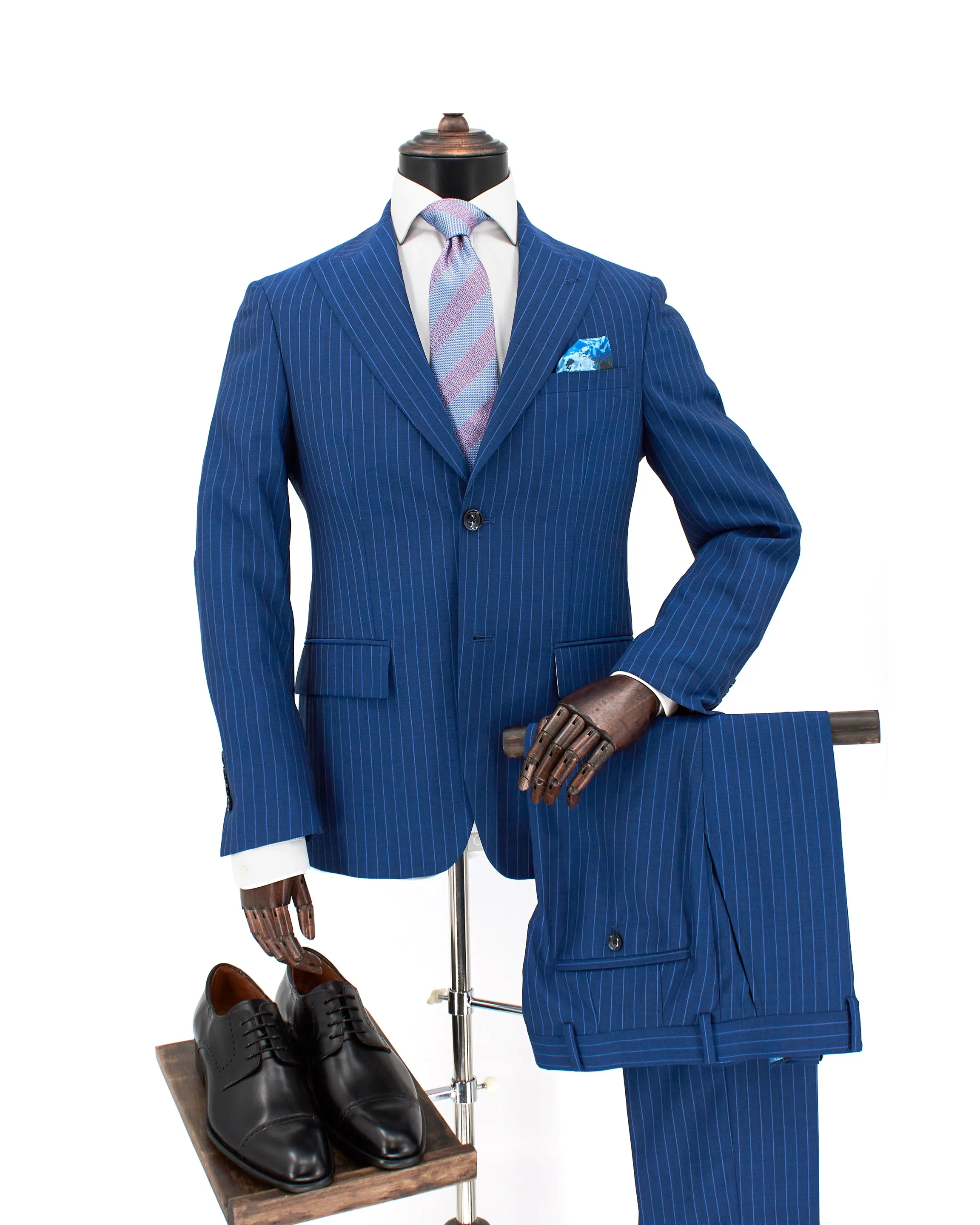 Pinstripe Stretch Suit in Bright Blue sold by J&Z Couture product image thumbnail 2
