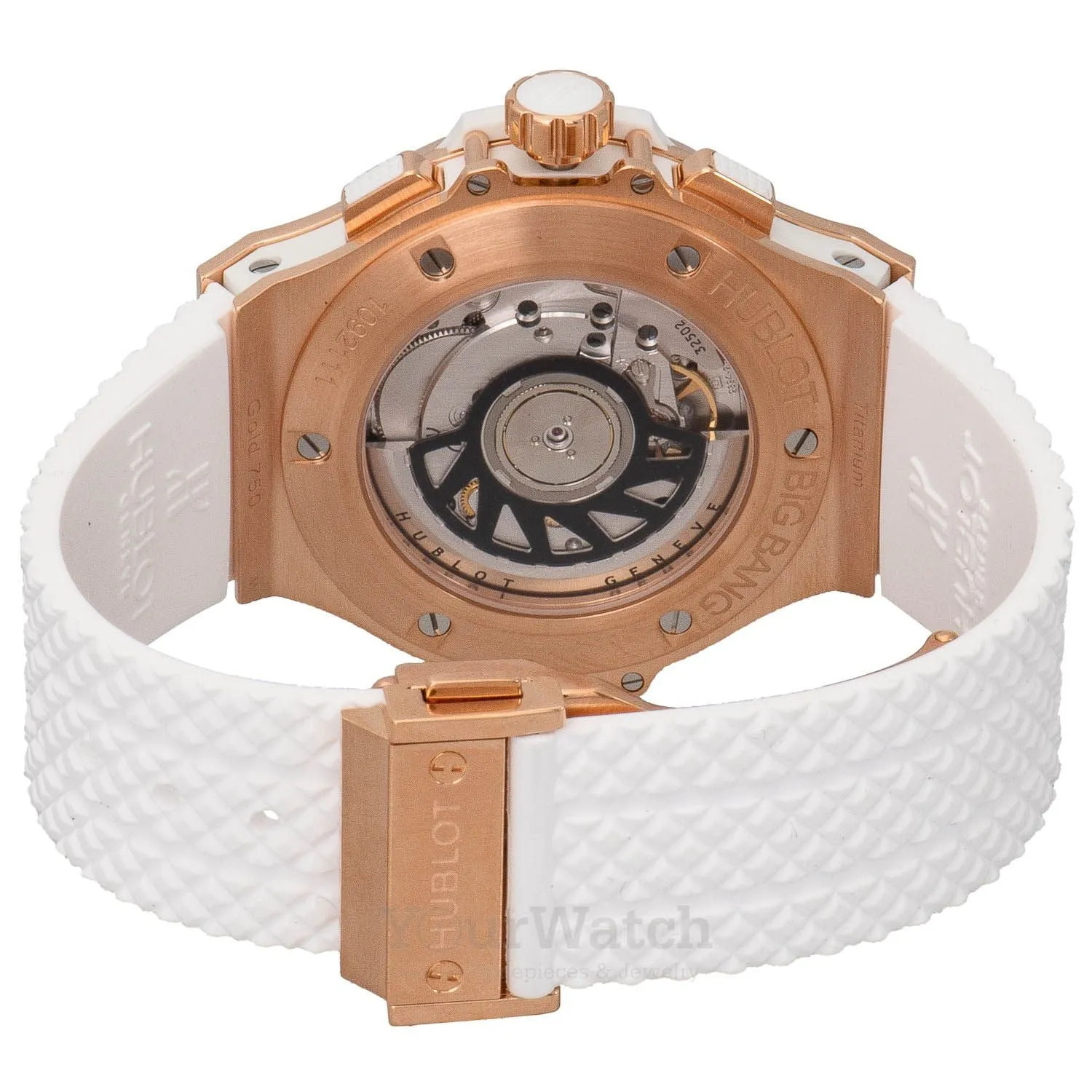 Hublot Bing Bang Portocervo 41mm Rose Gold Baguette Diamond Bezel White Rubber Strap Pave Diamond Dial 341.PE.9114.RW.094 sold by Your Watch product image thumbnail 3