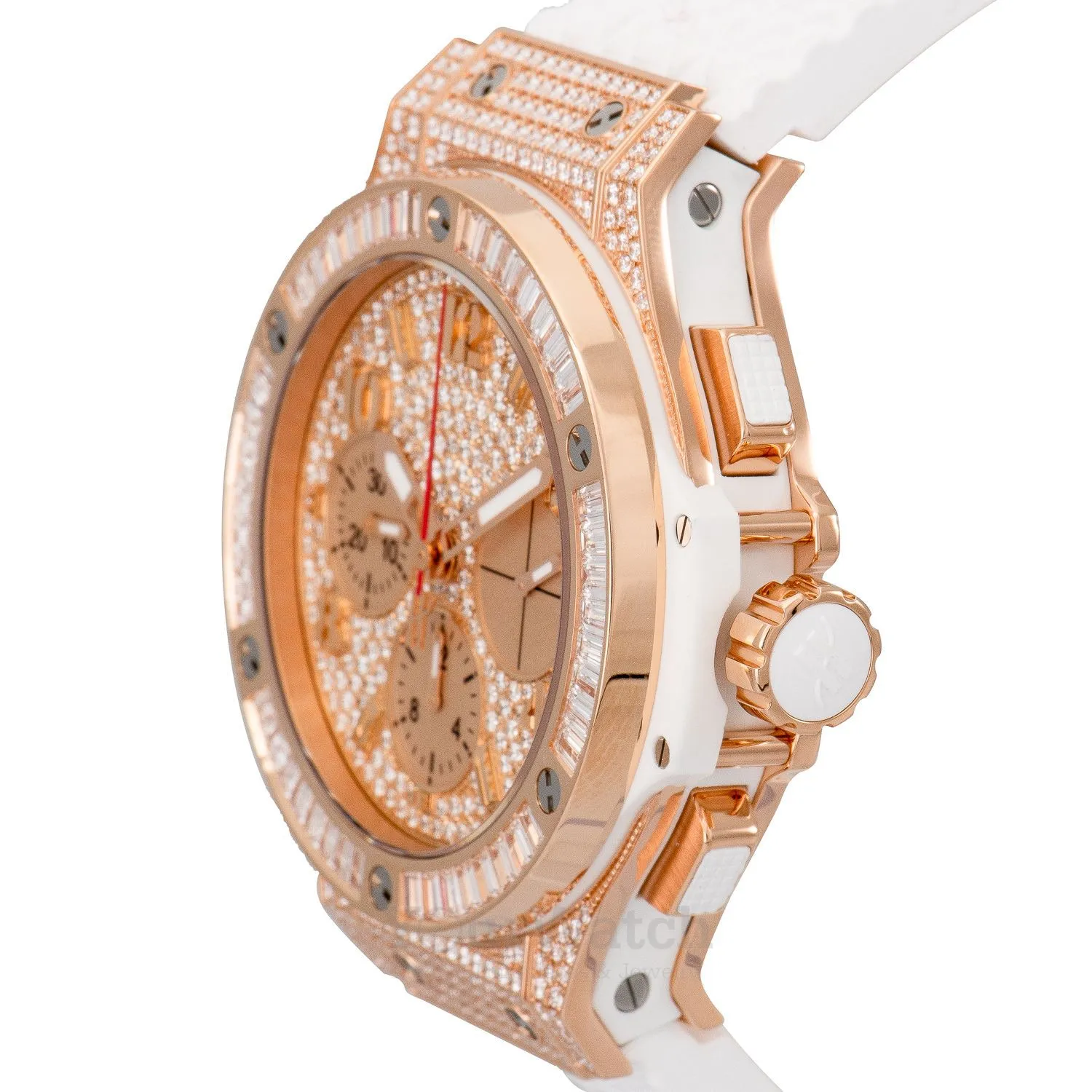 Hublot Bing Bang Portocervo 41mm Rose Gold Baguette Diamond Bezel White Rubber Strap Pave Diamond Dial 341.PE.9114.RW.094 sold by Your Watch product image thumbnail 2