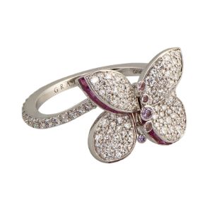 Graff Baby Princess Butterfly Ring with Pave Diamond and Pink and Purple Sapphires sold by Your Watch