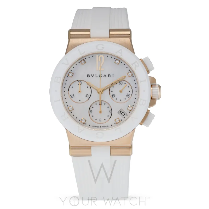 Bvlgari Diagono White Mother of Pearl 18 Carat Pink Gold Chronograph Ladies' Watch 101994 sold by Your Watch