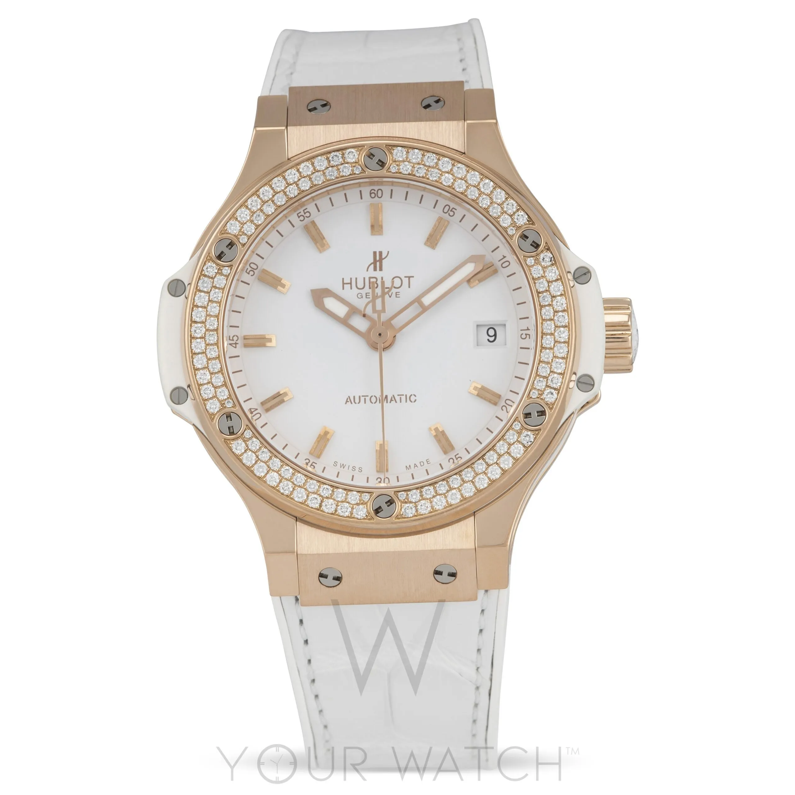 Hublot Big Bang 18k Rose Gold Diamond Bezel Automatic 38mm Women's Watch 365.PE.2180.LR.1104 sold by Your Watch
