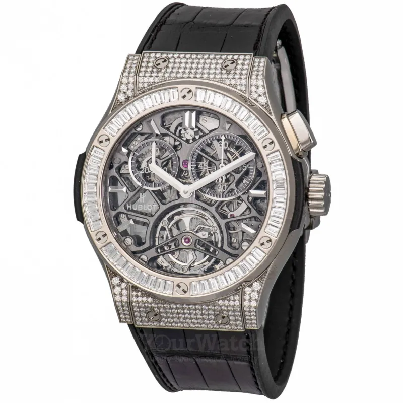 Hublot Classic Fusion Tourbillon Chronograph 45mm Titanium With Diamond Bezel Men's Watch 506.NX.0170.LR.0904 sold by Your Watch