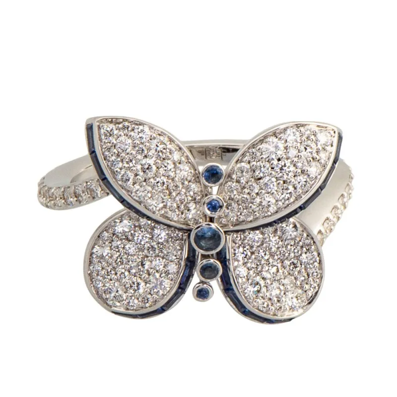 Graff Baby Princess Butterfly Ring With Diamonds and Light Blue Sapphires sold by Your Watch