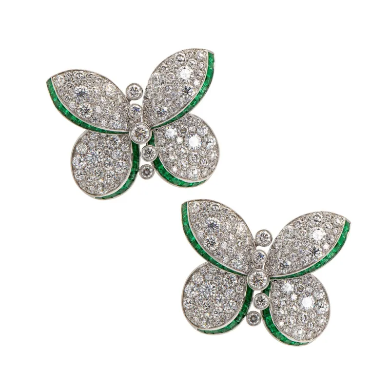 Graff Princess Butterfly Diamond and Emerald Stud Earrings sold by Your Watch