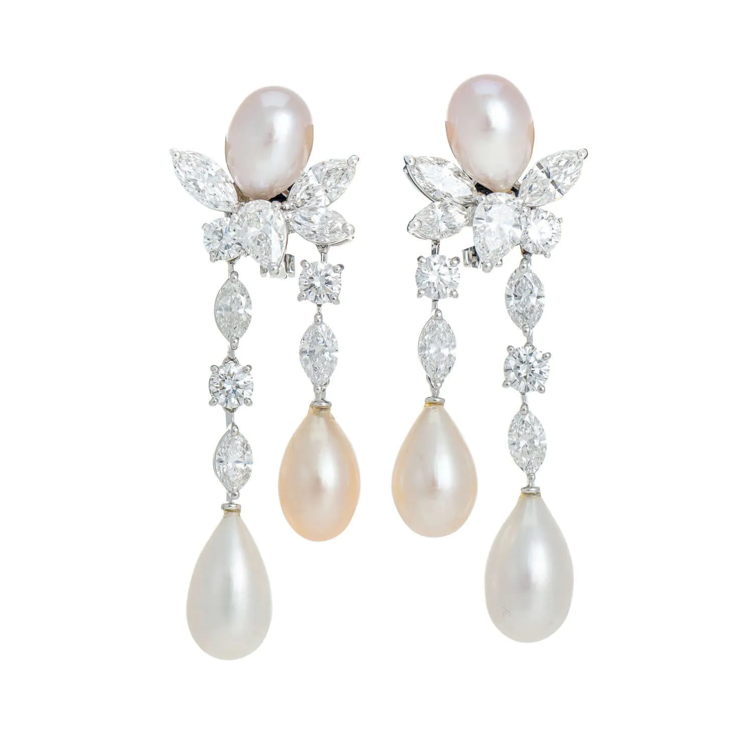 Graff Platinum and White Gold Diamond and Pearl Drop Earrings sold by Your Watch