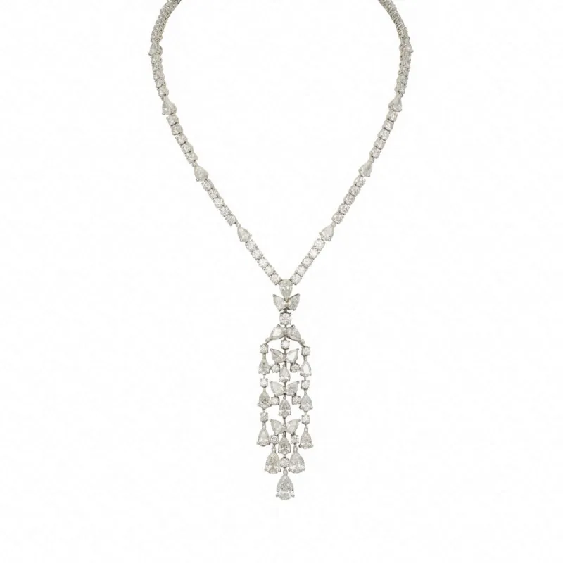 Graff Platinum and White Gold Diamond Knifebar Chandelier Necklace TTW 36.61ct sold by Your Watch