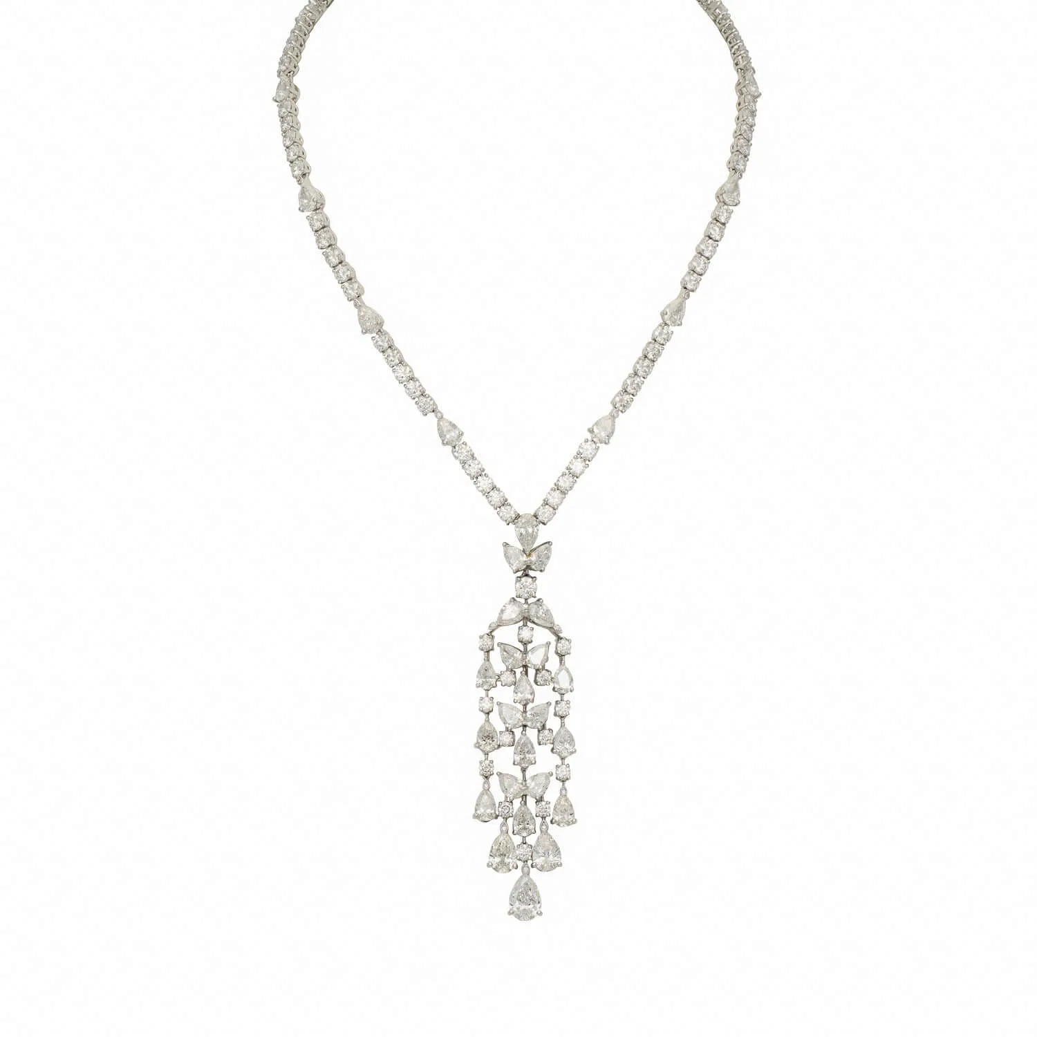 Graff Platinum and White Gold Diamond Knifebar Chandelier Necklace TTW 36.61ct sold by Your Watch