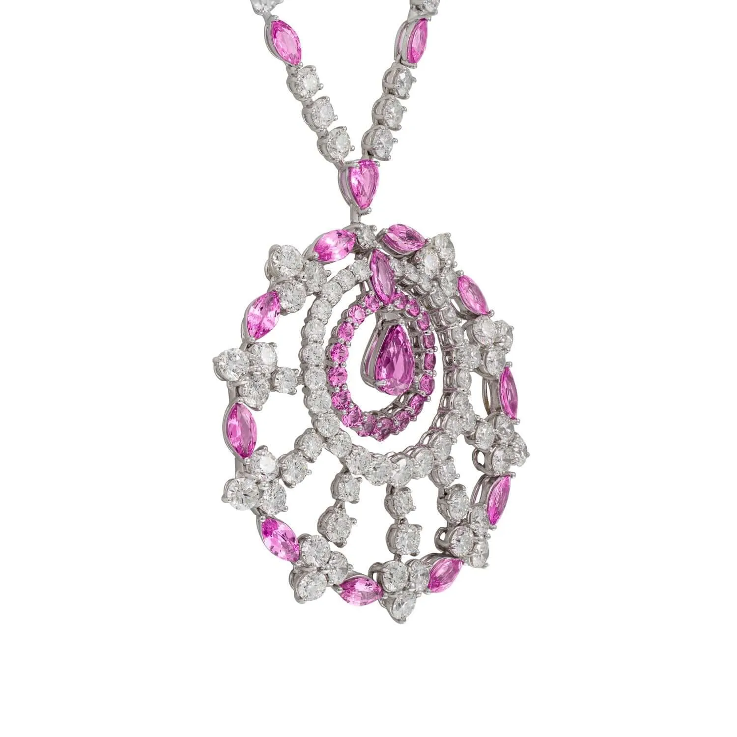 Graff White Gold Diamond and Pink Sapphire Large Snowflake Necklace sold by Your Watch