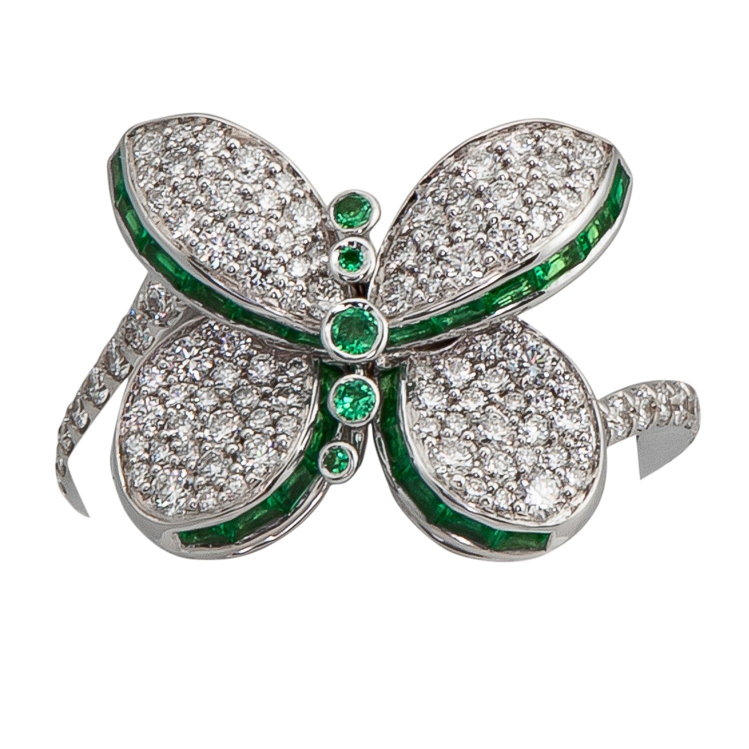 Graff Baby Princess Butterfly Ring With White Diamond Pave and Emeralds sold by Your Watch