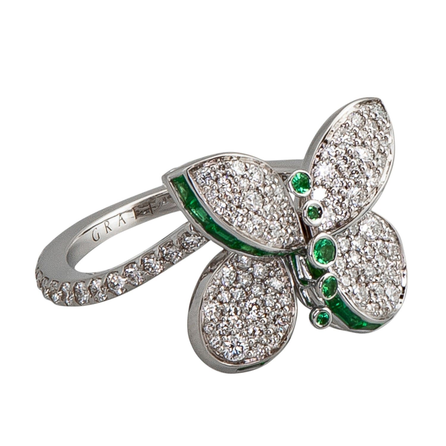 Graff Baby Princess Butterfly Ring With White Diamond Pave and Emeralds sold by Your Watch product image thumbnail 2