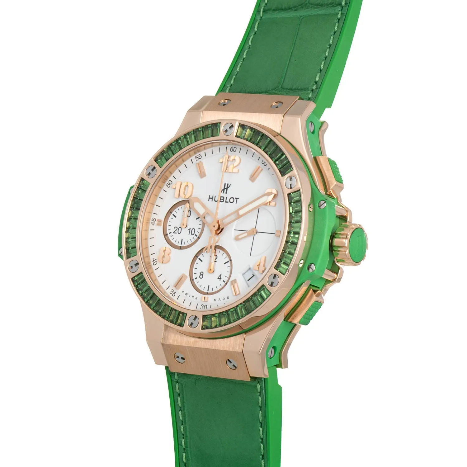 Hublot Tutti Frutti Rose Gold White Arabic Dial Tsavorite Bezel & Green Leather 41mm 341.PG.2010.LR.1922 sold by Your Watch product image thumbnail 4