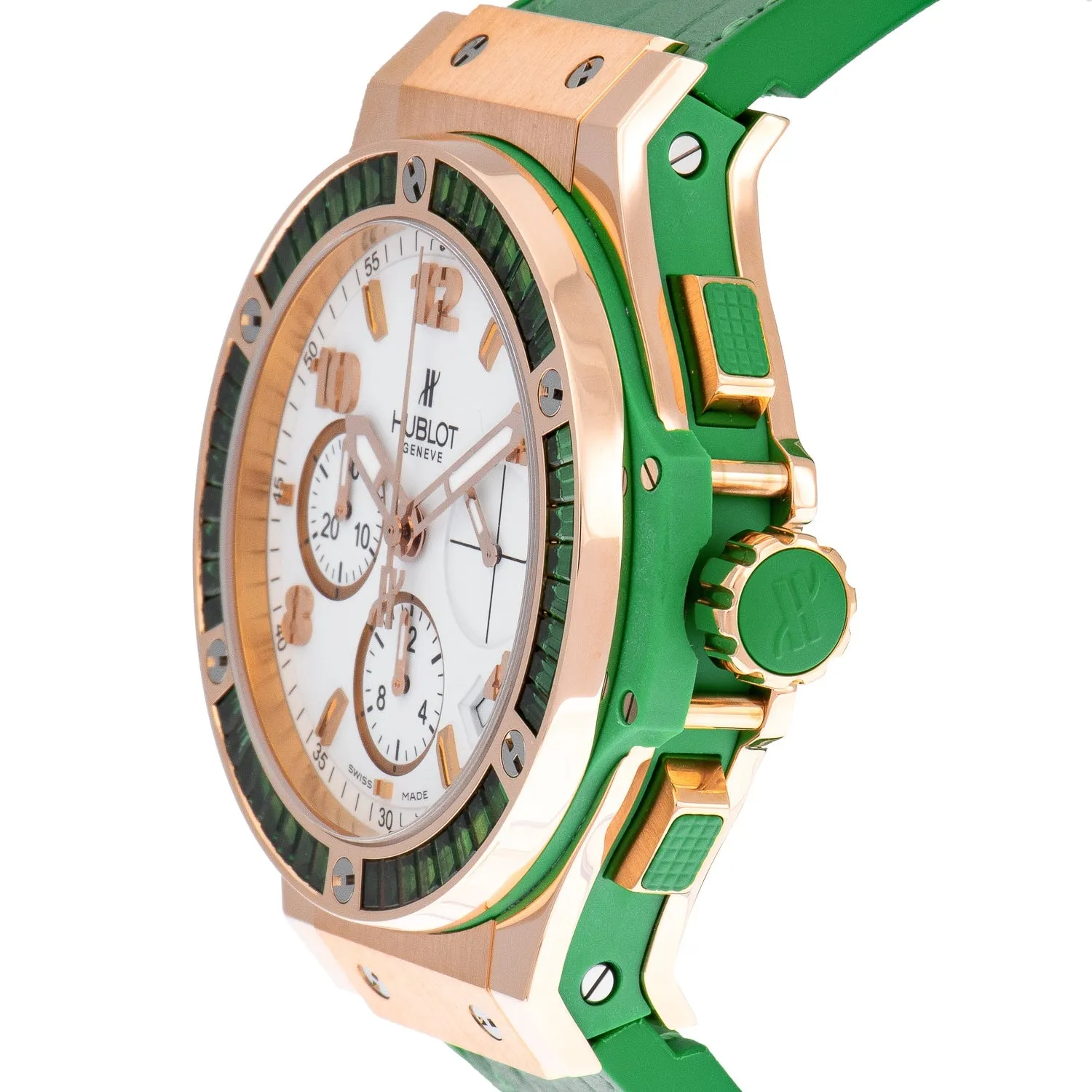 Hublot Tutti Frutti Rose Gold White Arabic Dial Tsavorite Bezel & Green Leather 41mm 341.PG.2010.LR.1922 sold by Your Watch product image thumbnail 2