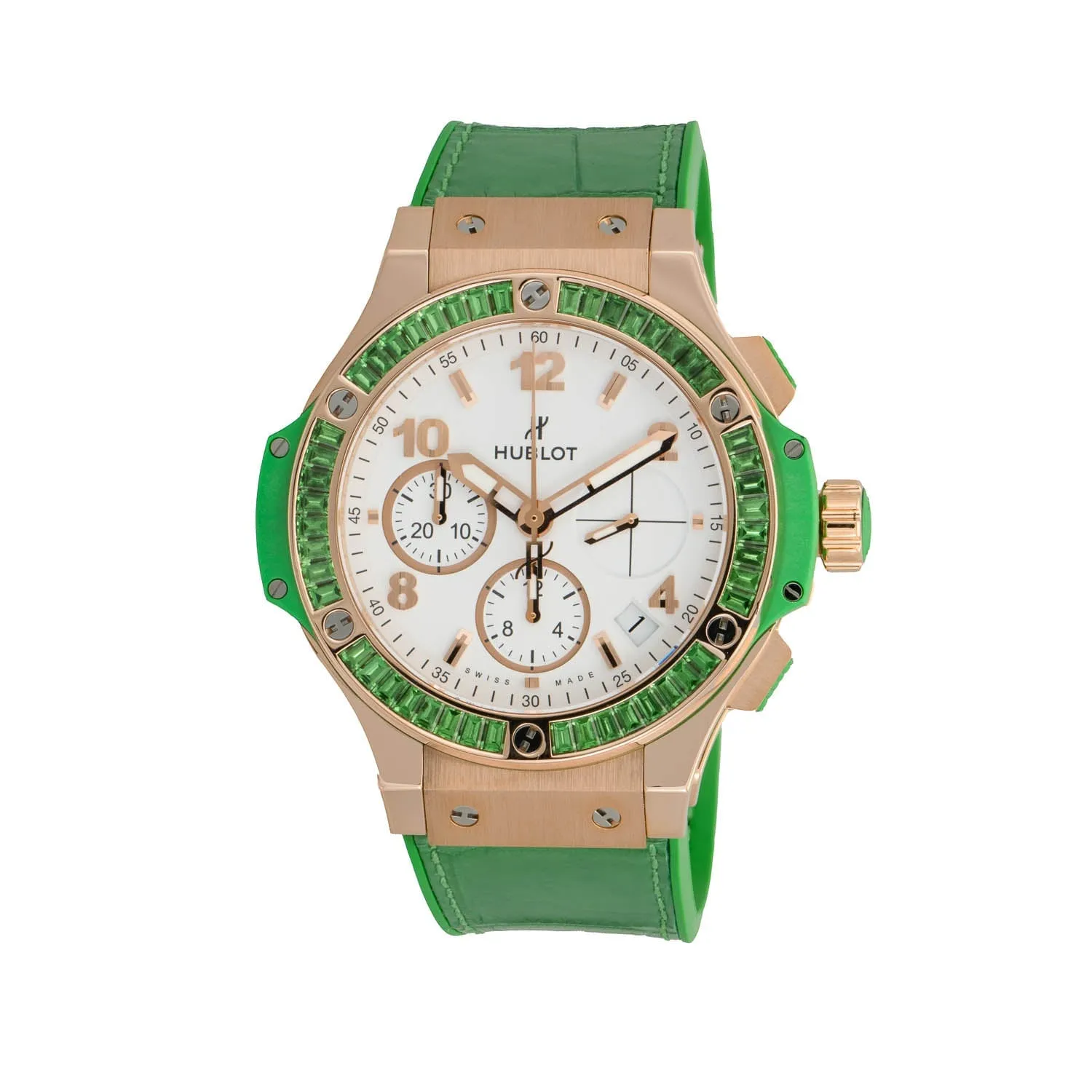 Hublot Tutti Frutti Rose Gold White Arabic Dial Tsavorite Bezel & Green Leather 41mm 341.PG.2010.LR.1922 sold by Your Watch product image thumbnail 3