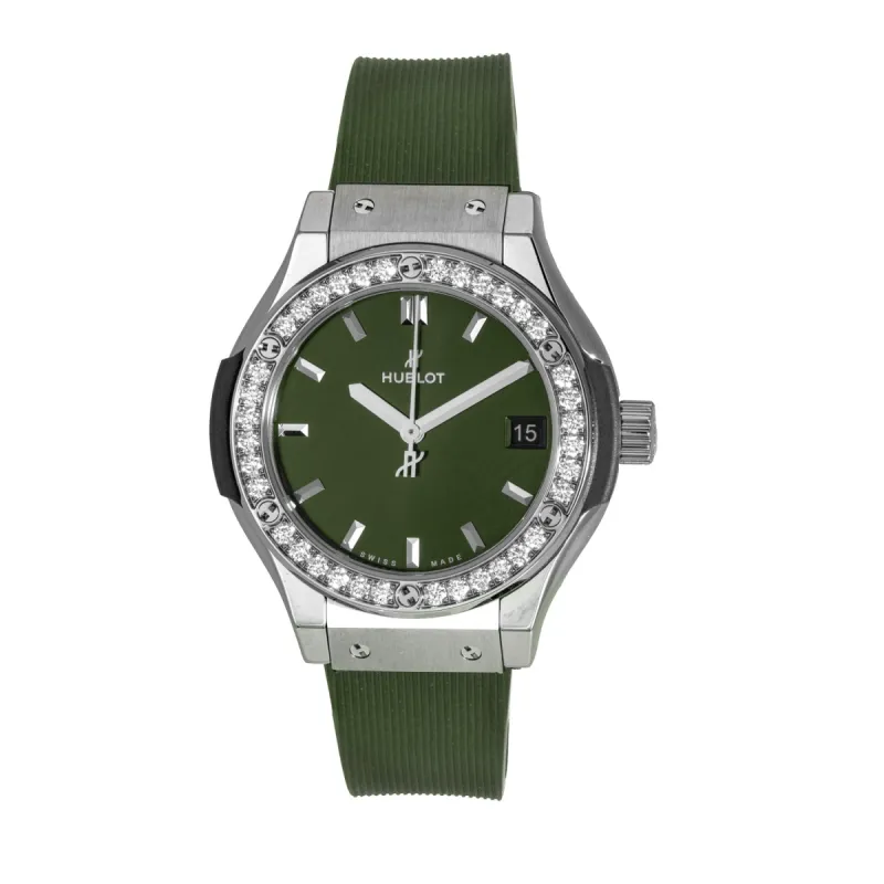 HUBLOT  Classic Fusion Quartz Diamond Green Dial Ladies' Watch Item No. 581.NX.8970.RX.1204 sold by Your Watch