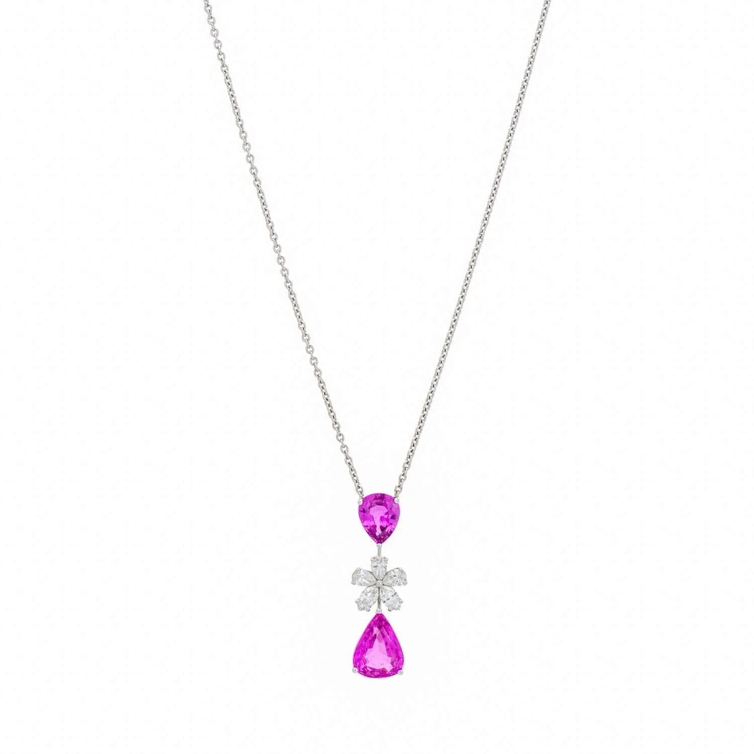 Graff Pink Sapphire and Diamond Flower Motif Drop Necklace sold by Your Watch product image thumbnail 2