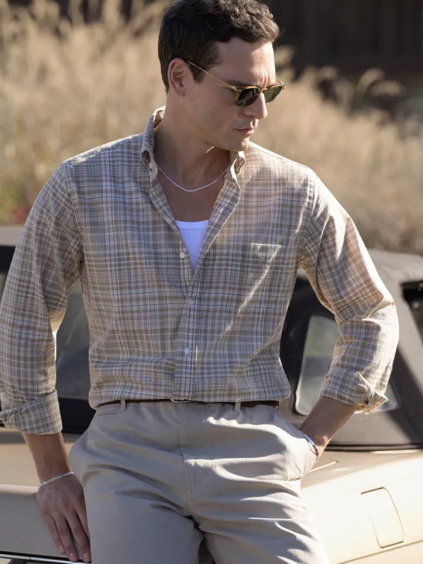 Beige Tan and Sage Indian Madras Shirt made by Proper Cloth