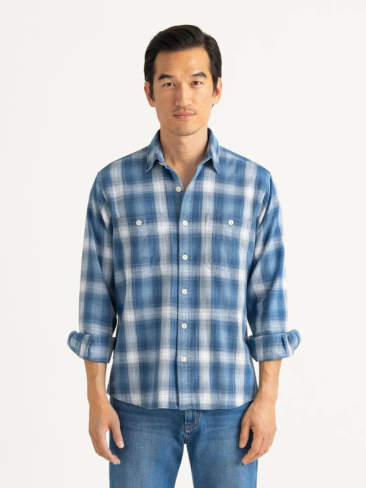 Albiate Washed Indigo Ombre Country Plaid Shirt sold by Proper Cloth