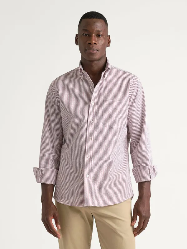 Portuguese Red and White Stripe Seersucker Shirt made by Proper Cloth