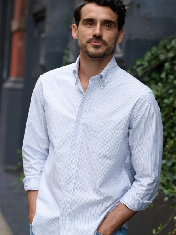 Clark Blue Multi Stripe Oxford Cloth Button Down Shirt sold by Proper Cloth
