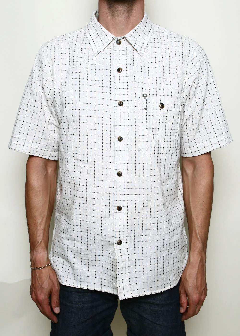 Oxford Shirt // Natural Sashiko Grid sold by Rogue Territory