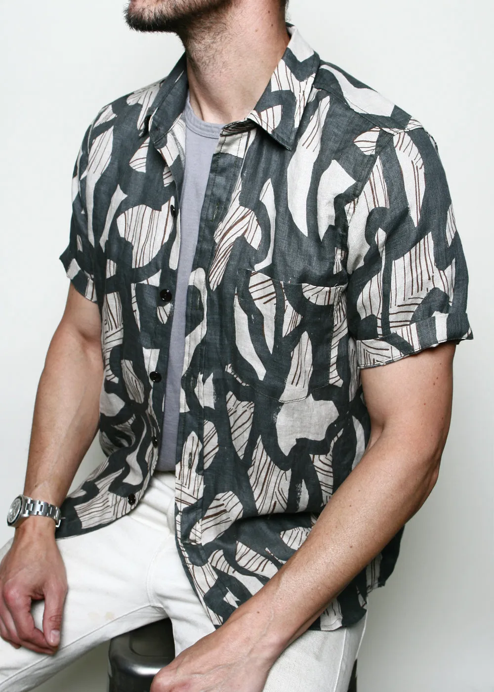 Oxford Shirt // Grey Shapes sold by Rogue Territory product image thumbnail 5