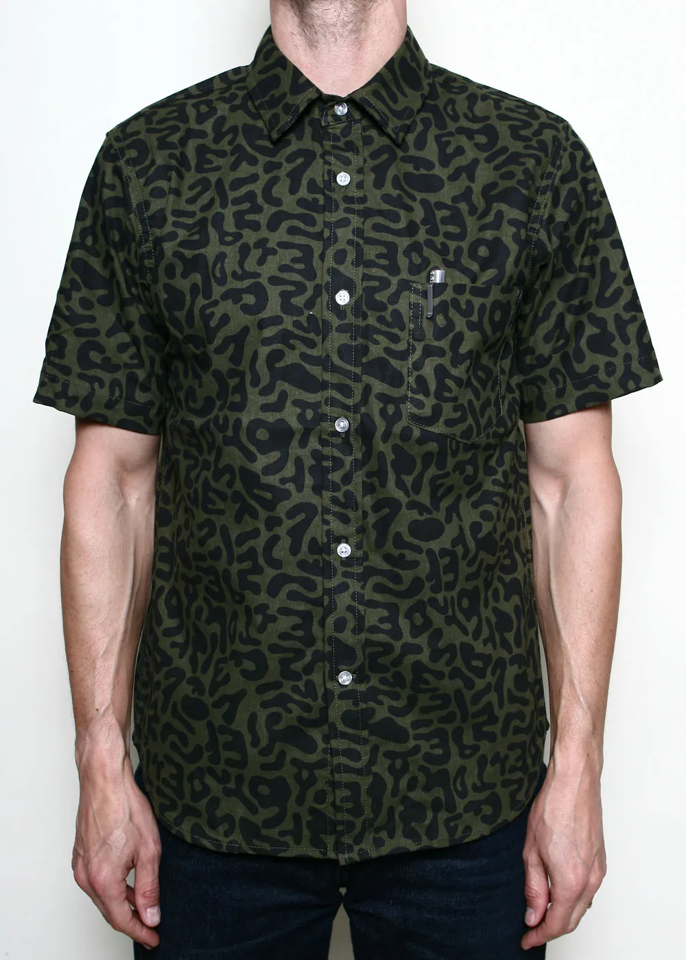 Oxford Shirt // Alphabet Camo Olive sold by Rogue Territory