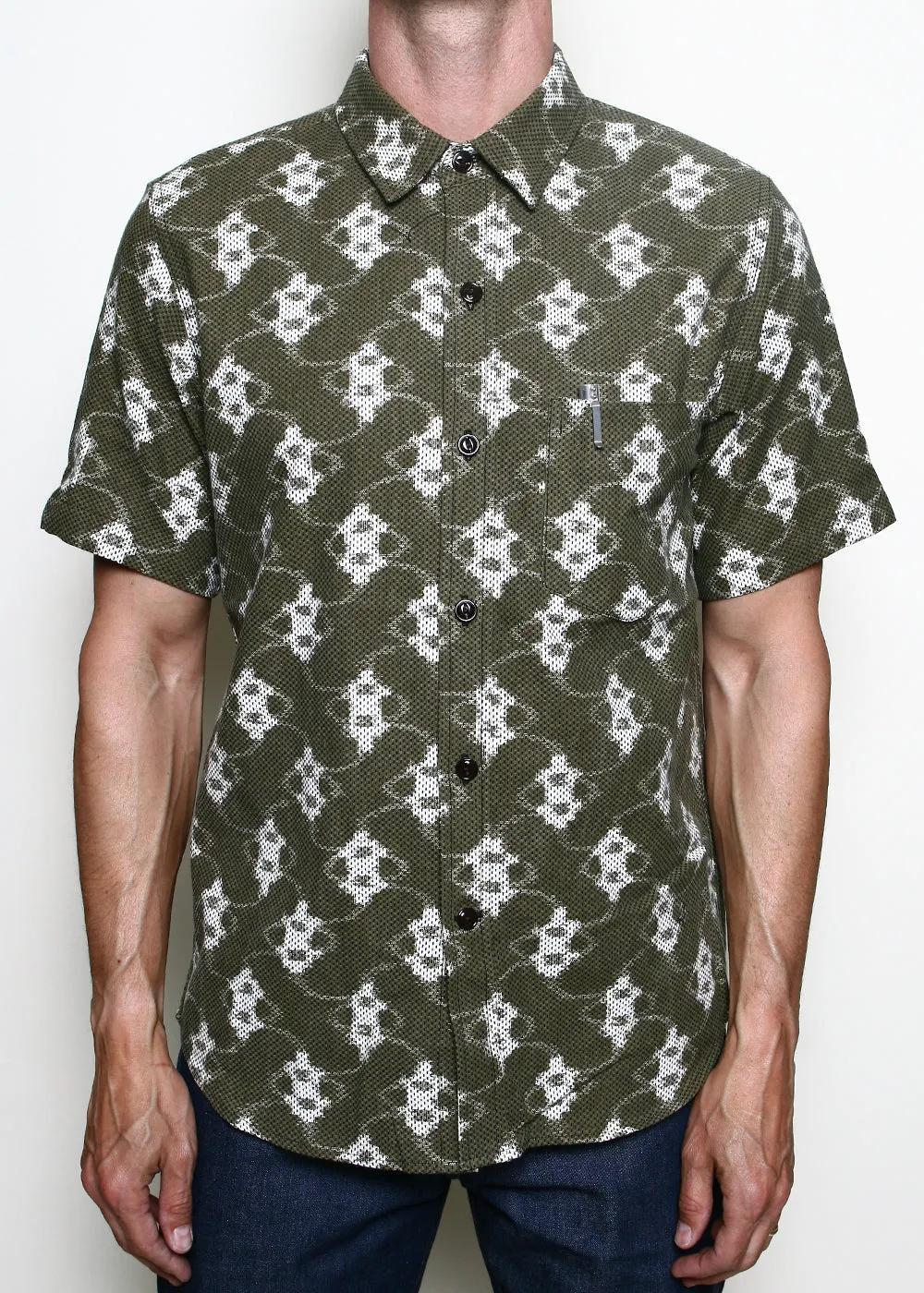 Oxford Shirt // Ikat Sashiko Olive sold by Rogue Territory