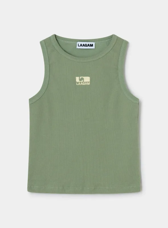 GREEN EMBROIDERED LOGO TANK TOP sold by LAAGAM