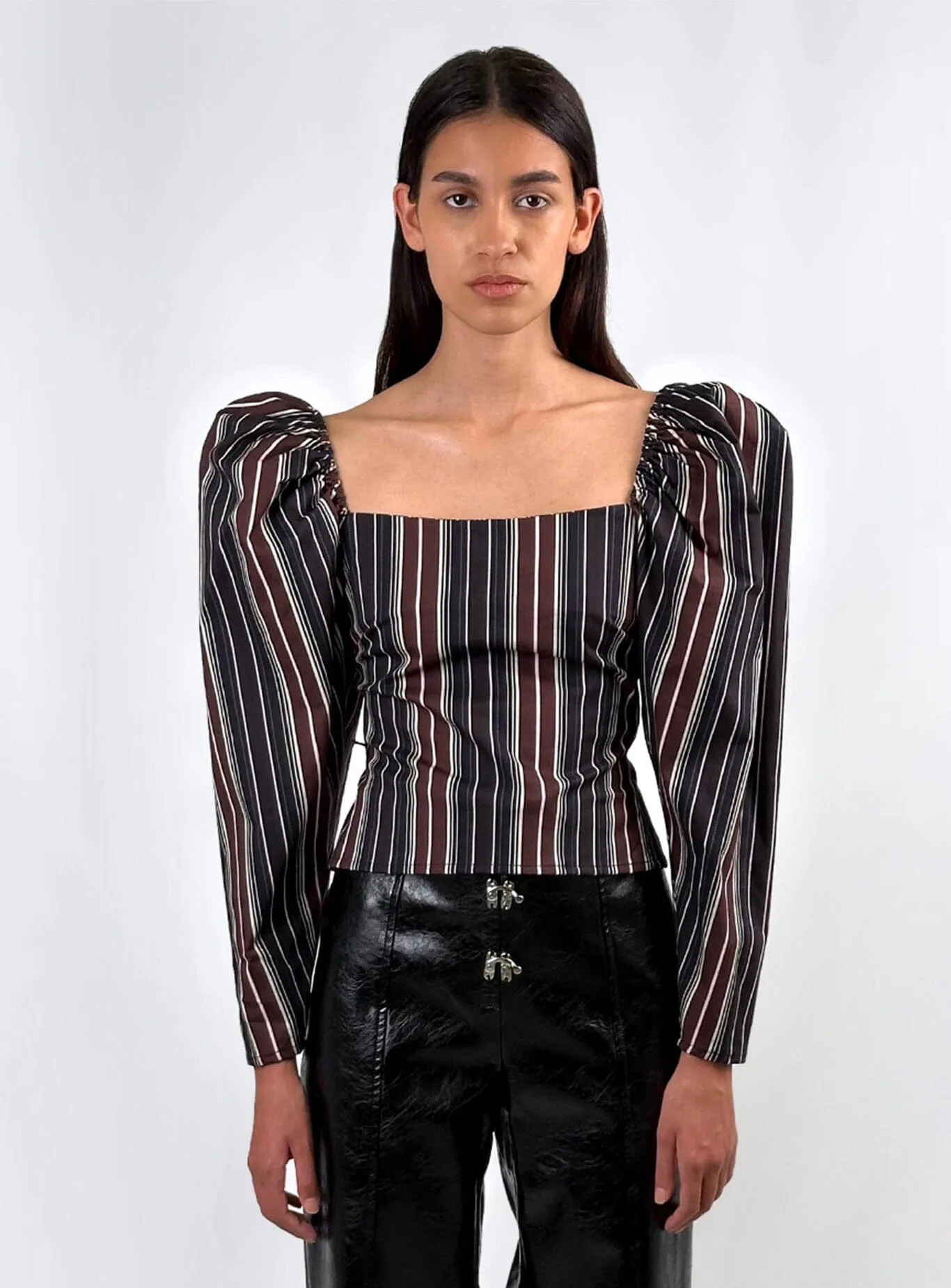 BRIGITTE STRIPED PUFF SLEEVE BLOUSE sold by LAAGAM
