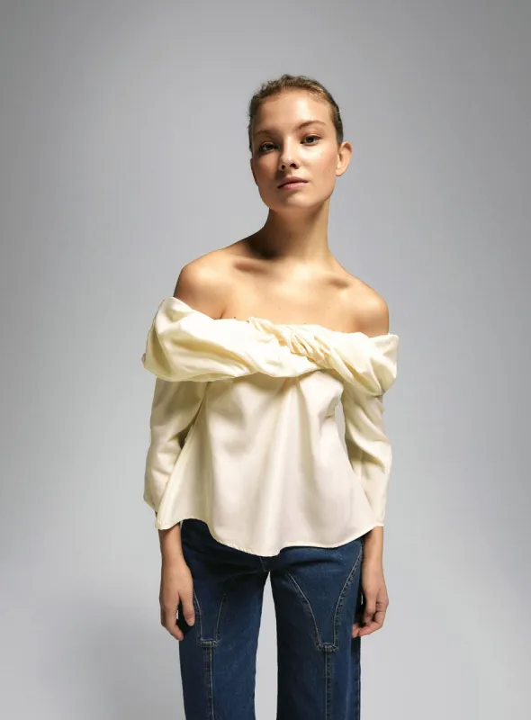 OPHELIA ECRU OFF-SHOULDER BLOUSE sold by LAAGAM