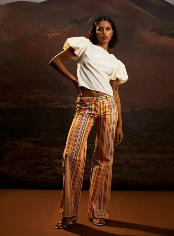 LEROY YELLOW STRIPED TWILL PANTS sold by LAAGAM