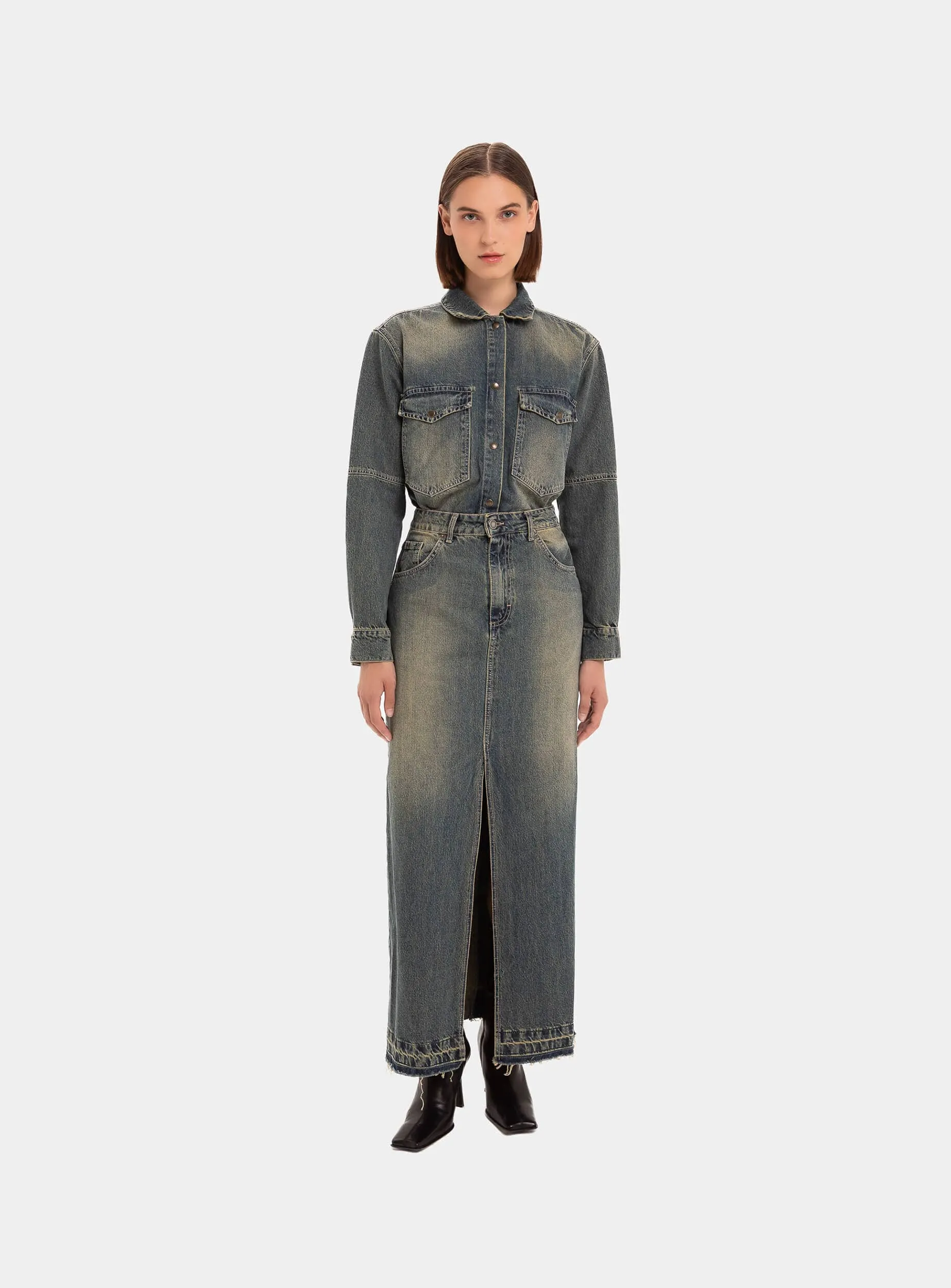 THELMA LOW WAIST DENIM SKIRT sold by LAAGAM