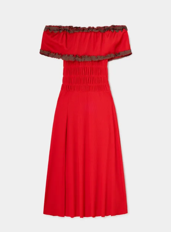 JADE RED JERSEY MIDI DRESS sold by LAAGAM