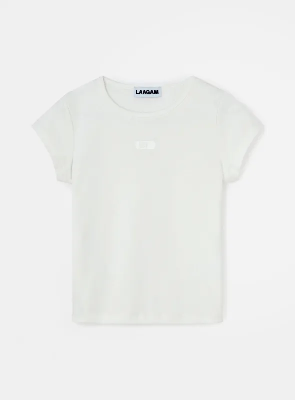 WHITE EMBROIDERED LOGO T-SHIRT sold by LAAGAM