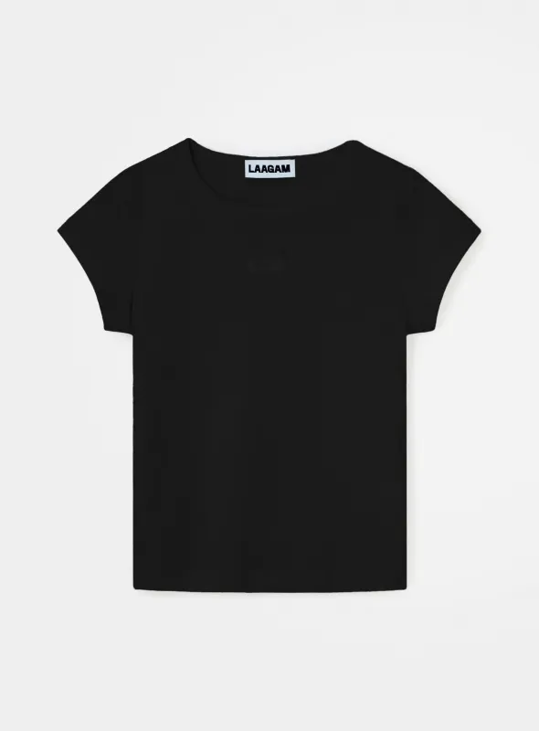BLACK EMBROIDERED LOGO T-SHIRT sold by LAAGAM